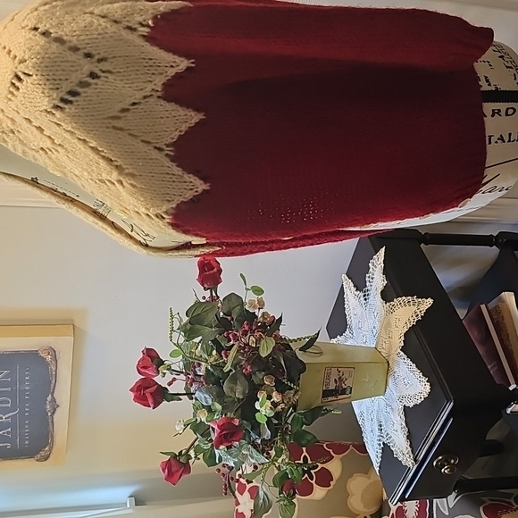 Vintage Red and Cream Button-Up Chevron Patterned Sweater - Picture 8 of 11